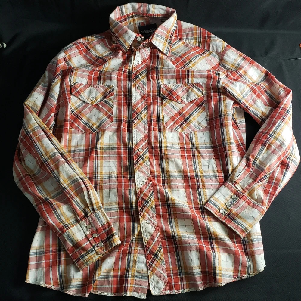 Wrangler Pearl Snap Plaid Western Shirt Large‎